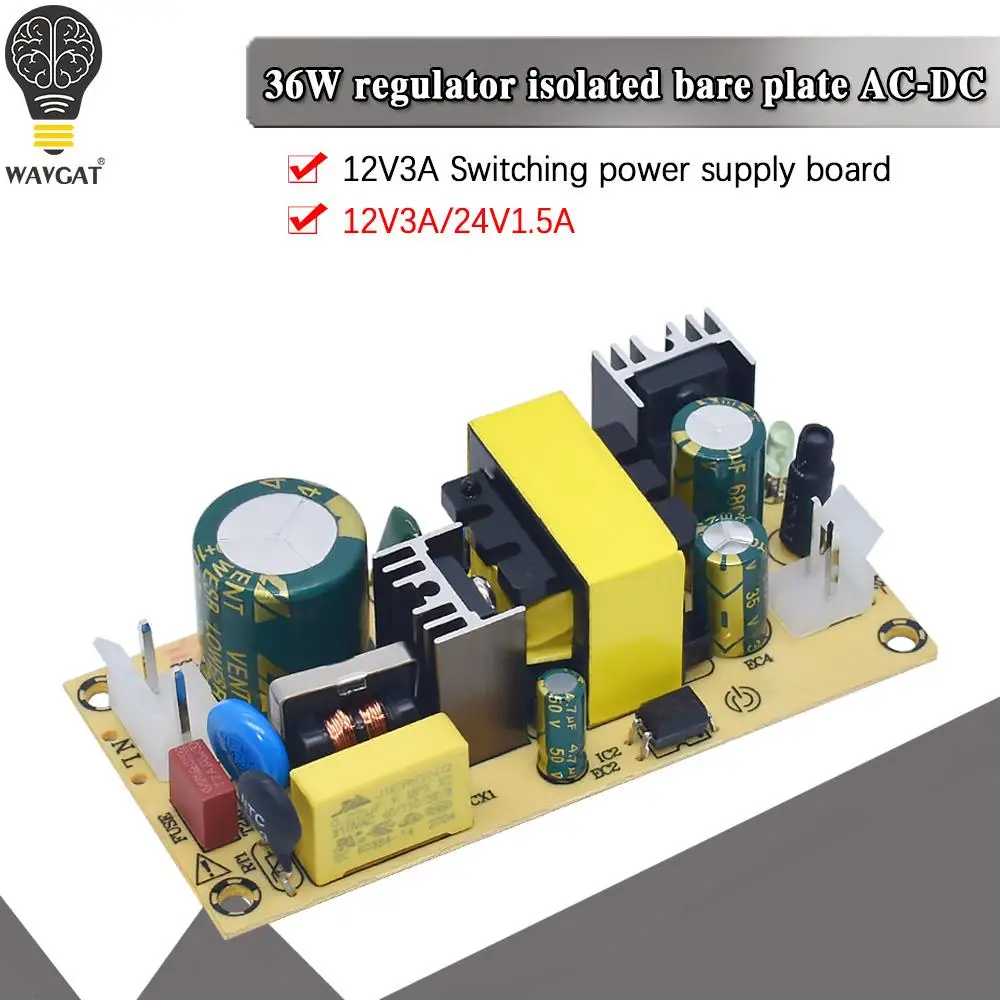 WAVGAT AC-DC 12V3A 24V1.5A 36W Switching Power Supply Module Bare Circuit 220V to 12V 24V Board for Replace/Repair