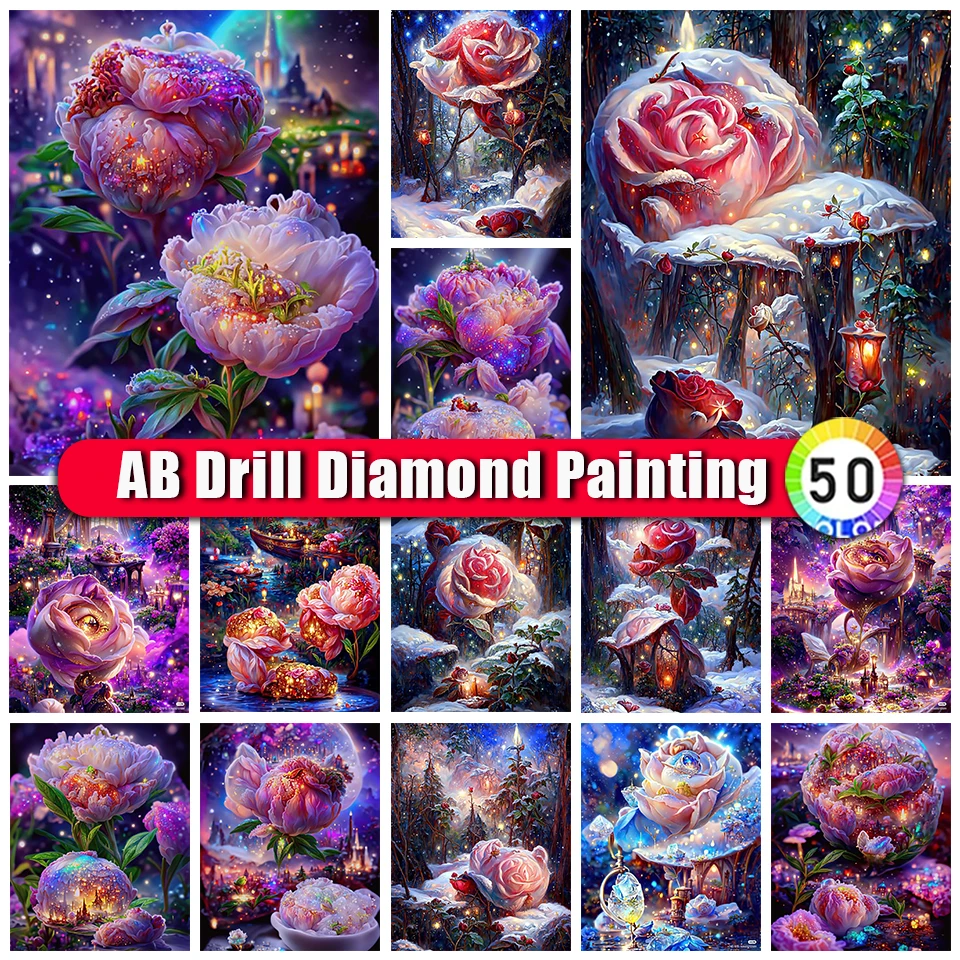 

BinXue Colorful Fantasy Snow Flowers AB Diamond Painting Scenery Rose Snow Lotus Embroidery Handmade DIY Mosaic Home Decor Gift