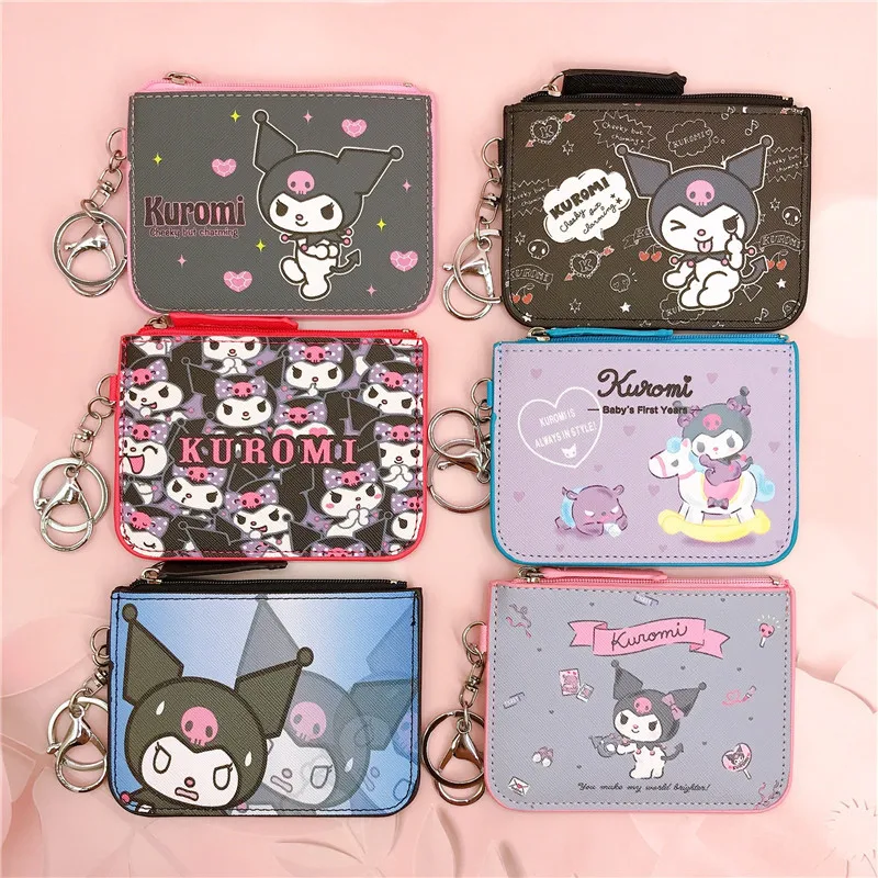 

Sanrios Kuromi Pu Work Card Sleeve Badge with Kawaii Anime Key Chain Coin Card Holder Wallet kids Birthday Event Gift 12Cm