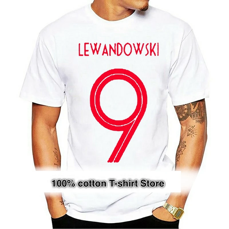 

Новинка 2021, футболка из Польши с надписью Lewandowski Number 9, чемпионат мира в России, 10 цветов, модная мужская футболка с коротким рукавом для фанат...