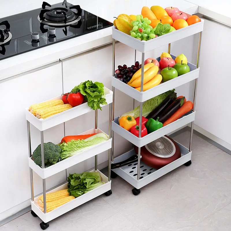 

Kitchen Side Seam Shelf Refrigerator Bathroom Floor To Floor Bathroom Multi Layer Gap Cart Push-pull Narrow Slot Storage