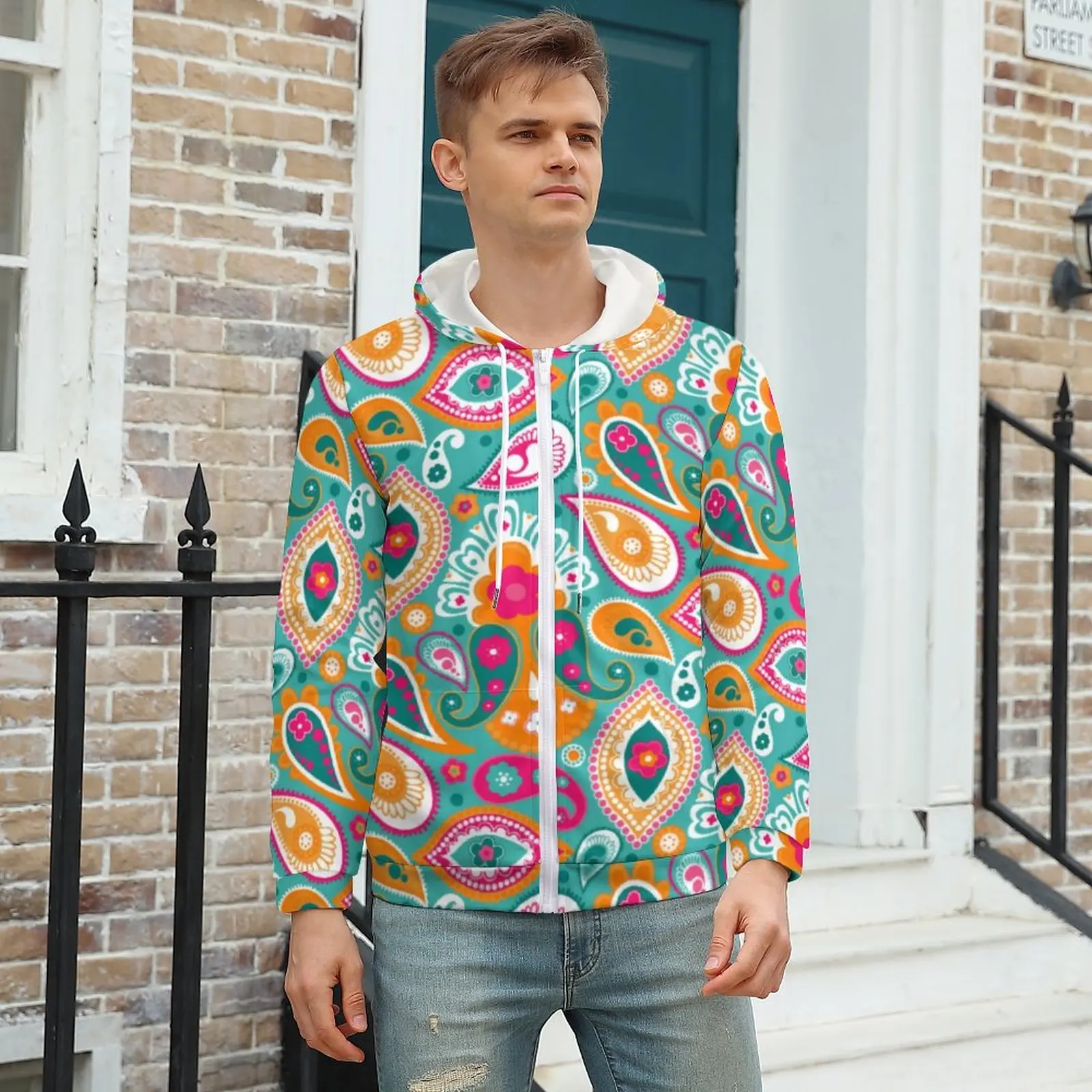 

70s 60s Boho Retro Hoodies Hippy Chic Print Autumn Polyester Hoodie Streetwear Zip Up Hoodie For Men Plus Size