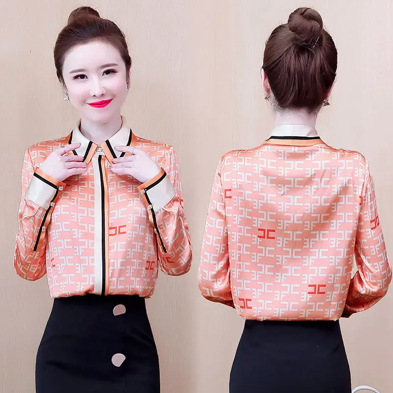 

Женские топы, весна-осень, новые темпераментные Атласные Рубашки с принтом и длинными рукавами, рубашки, облегающие свободные рубашки, женс...