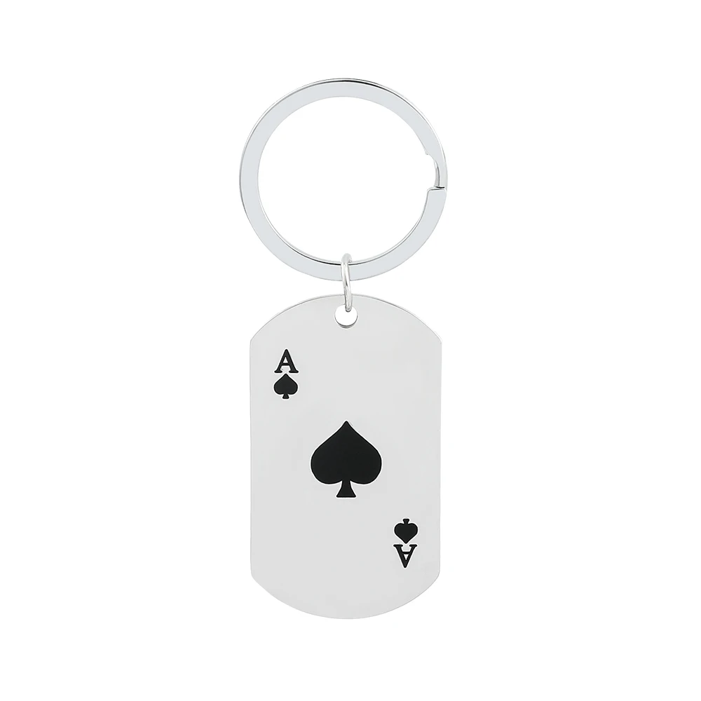 

Fashion Playing Cards Ace of Spades Keychain Stainless Steel Creative Jewelry Car Accessories Fortune Playing Cards For Men Gift