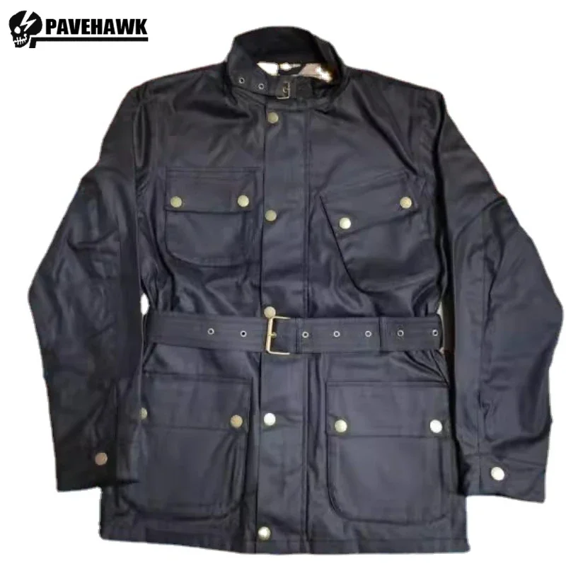 Мотоциклетная куртка из вощеной ткани Мужская винтажная куртка-бомбер с поясом