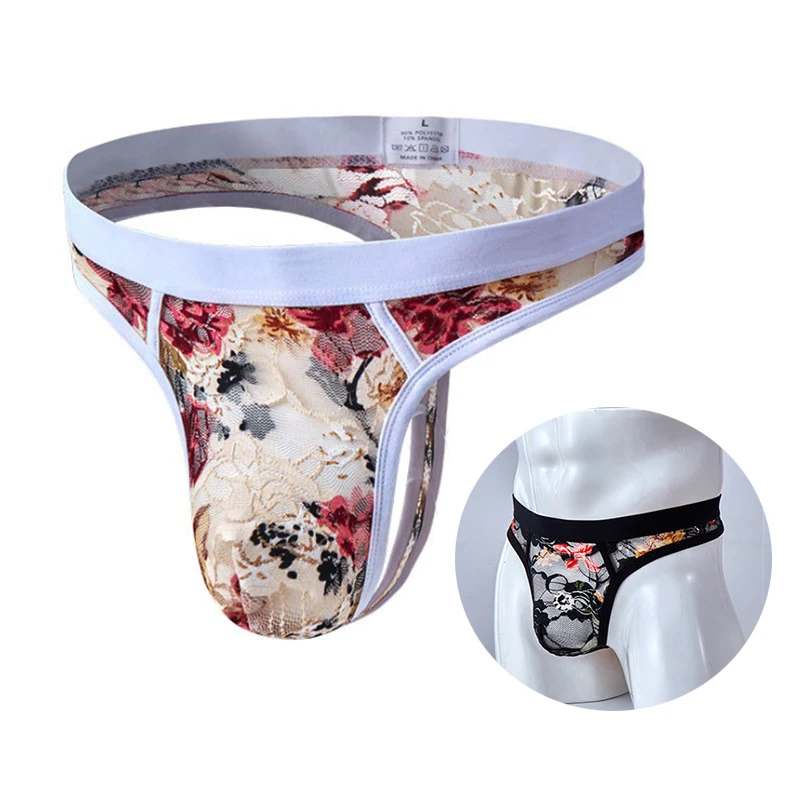 

Sexy Gay Lace Briefs Boxer Men Underwear Men Male Erotic Floral Print Transparent Thongs and G Strings