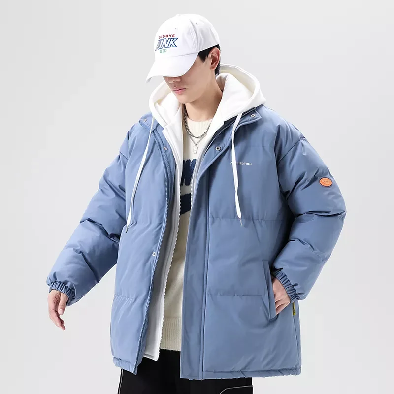 Coats Streetwear Men Casual Windproof Pockets Hooded Parkas Fake Two-pie Men’s Jackets New Outwear Warm Parka