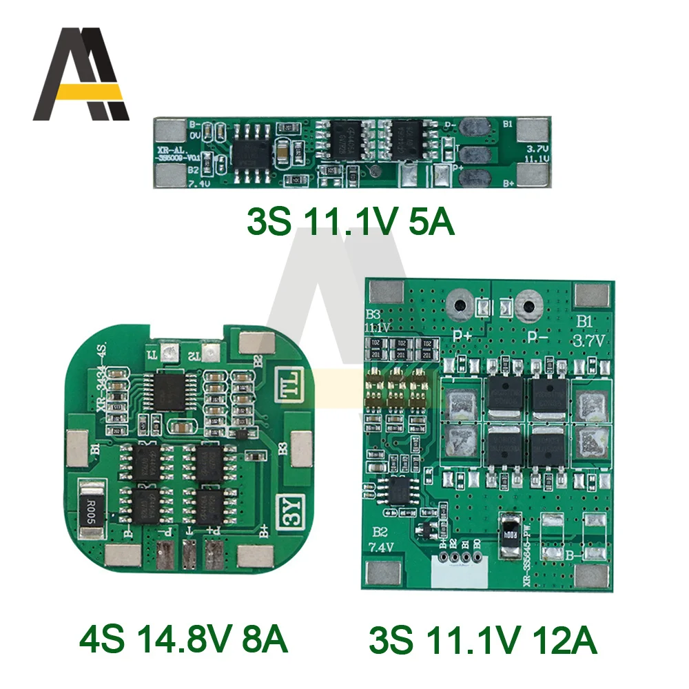 

3S 4S 11.1V 14.8V 5A 8A 12A Lithium Battery Protection Board same port Instant Protection Current Board 10A 20A with balance