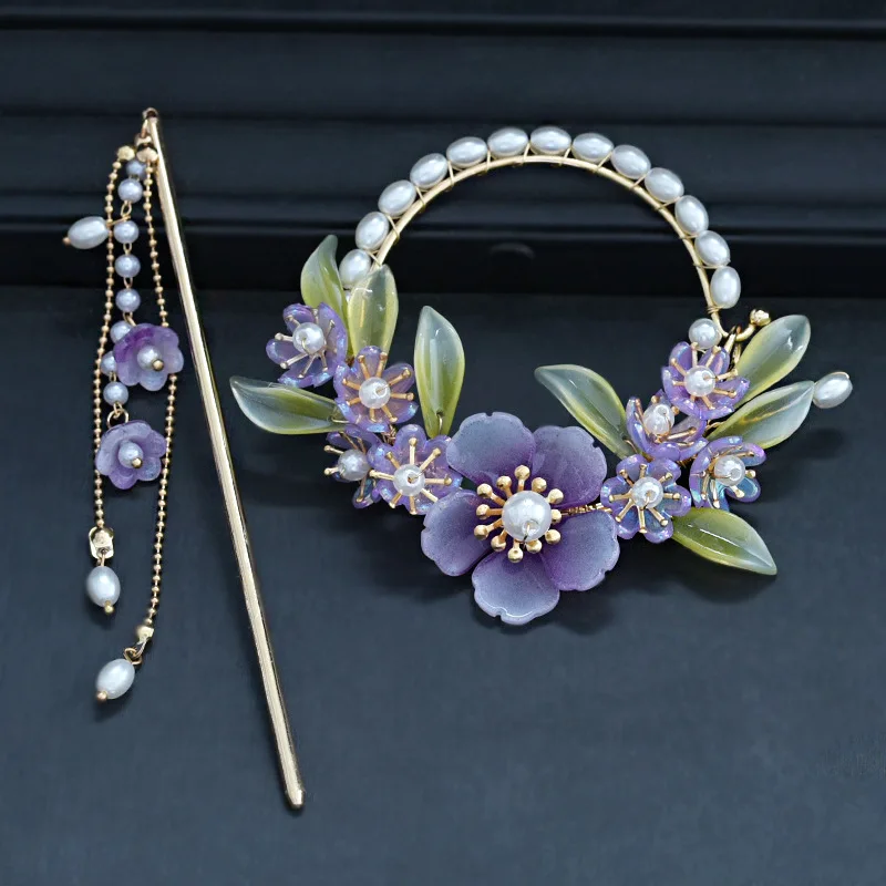 

ancient style hair binding headdress colored glaze purple hair ring cheongsam back accessories classic hair ring hairpin suit