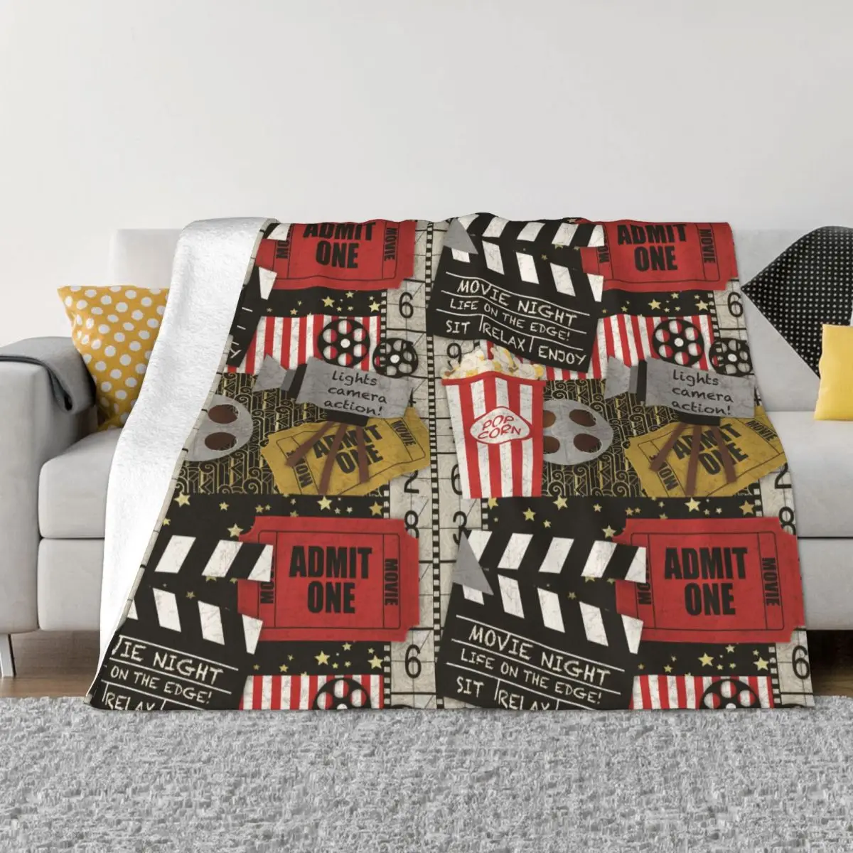 

Vintage Movie Production Film Blankets Retro Cinema Theater Tickets Flannel Throw Blanket for Chair Covering Sofa All Season