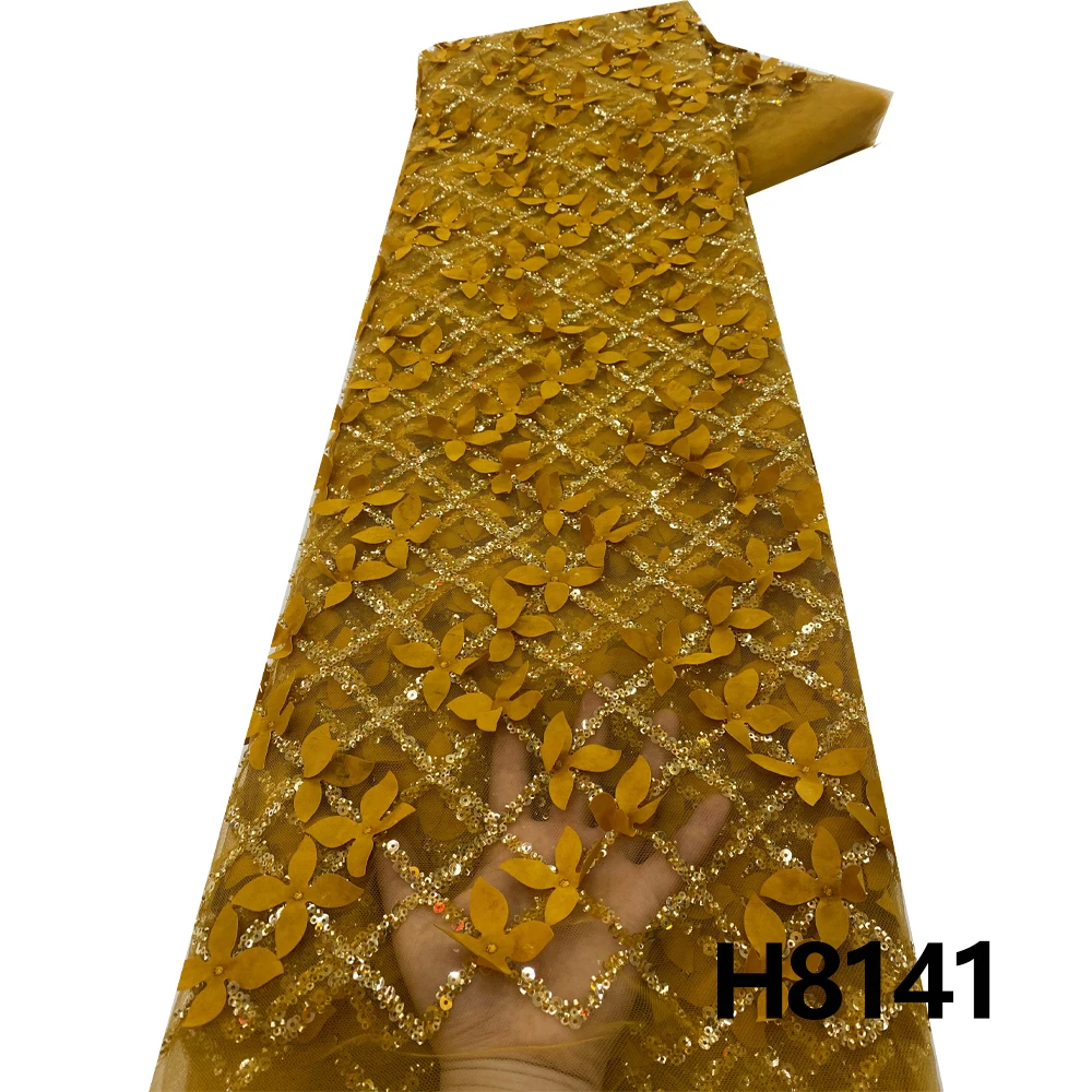 

HFX 2023 The latest African 3D Floral Embroidery Lace fabric High quality Hand-beaded French tulle lace fabric wedding dress