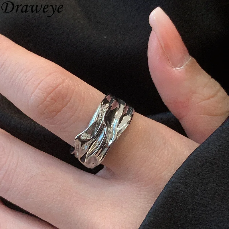 

Draweye Silver Color Geometric Rings for Women Metal Hiphop Y2k Punk Style Jewelry Index Finger Vintage Anillos Mujer Cuff Ring