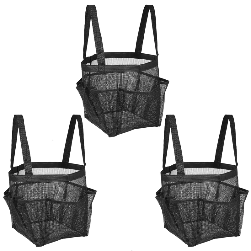 

3X Portable Mesh Shower Caddy, Quick Dry Shower Tote Hanging Bath & Toiletry Organizer Bag 9 Storage Pockets