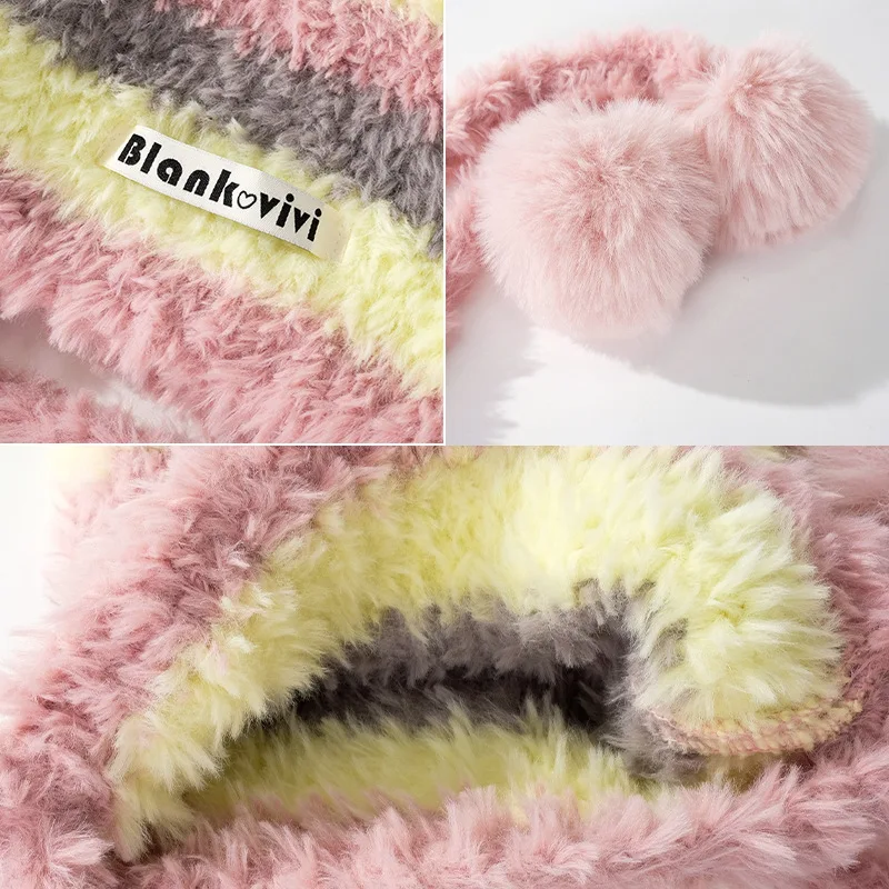 Роскошная вязаная крючком шапка Y2K Бонни Женская Полосатая Повседневная теплая с