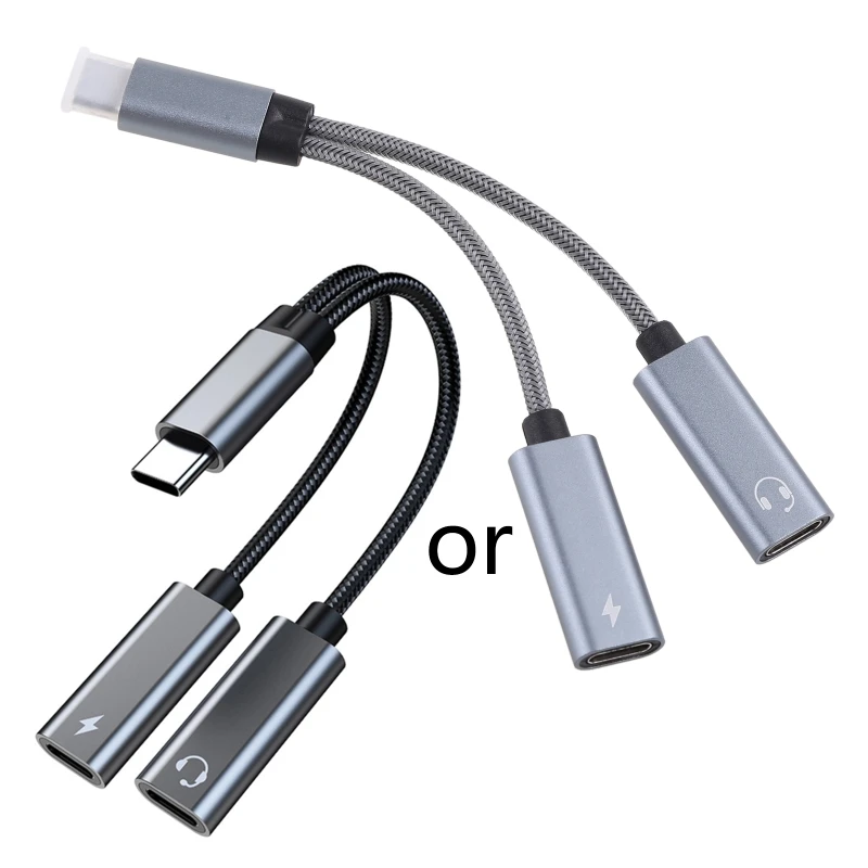 

PD 60W USB C Cable 2 in 1 Fast Charge Type C to Type C Headphone Adapter