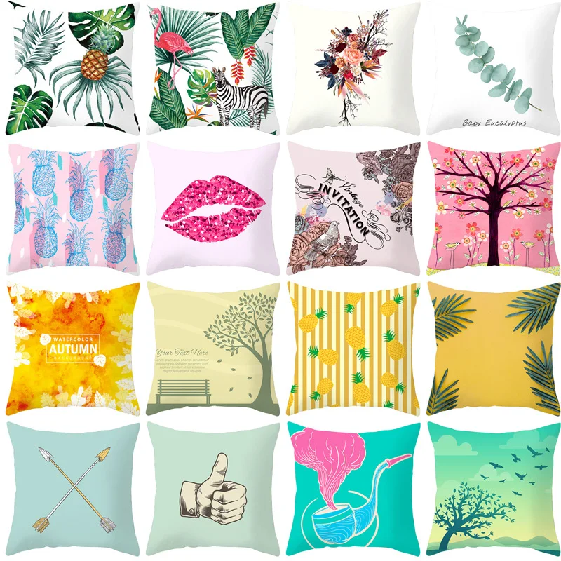 

Plant flower printing cushion cover Car Sofa cushion cover Polyester pillow cover Home decoration Throw pillows cover 45X45CM