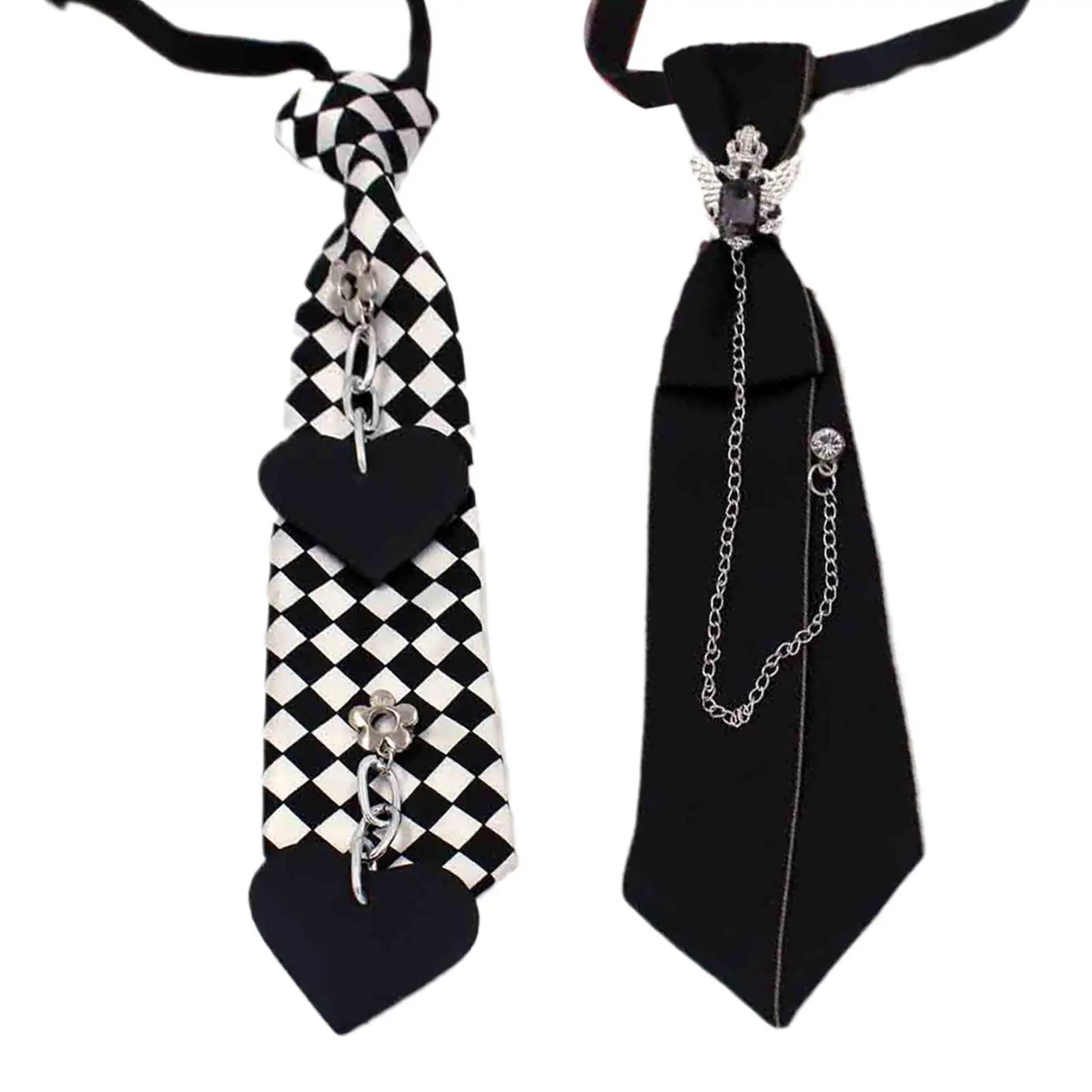

Men Women Steampunk Black Necktie Rhinestone Metal Chain Crystal Pendant Jewelry Bowtie Adjustable Pre-Tied Bow Tie