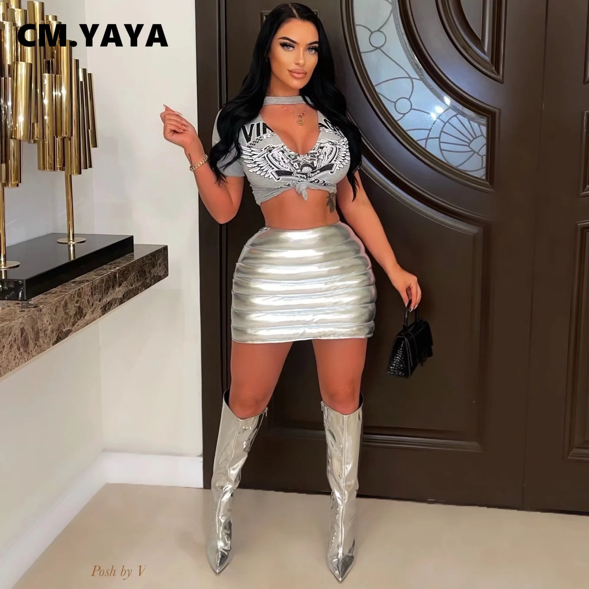 

CMYAYA Women Streetwear Bright High Waist Bodycon Midi Mini Skirt 2022 Summer Beach Sexy Party Club Pencil Skirts