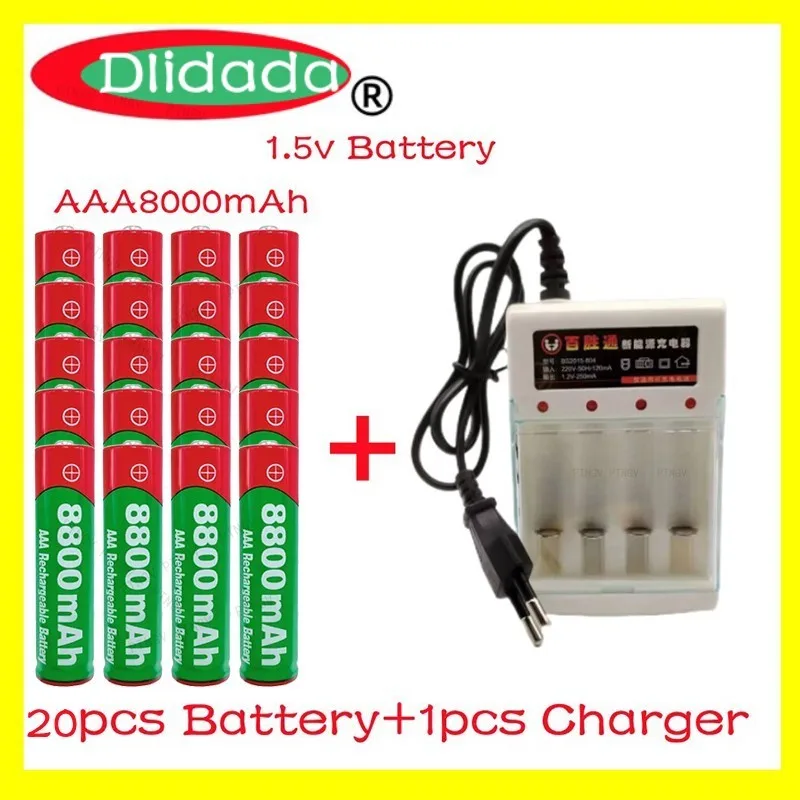 

Dolidada New AAA Battery 1.5V 8800mAh Rechargeable Batteries for Remote Control Toy Light Battery + 1pcs 4-cell Battery Charger