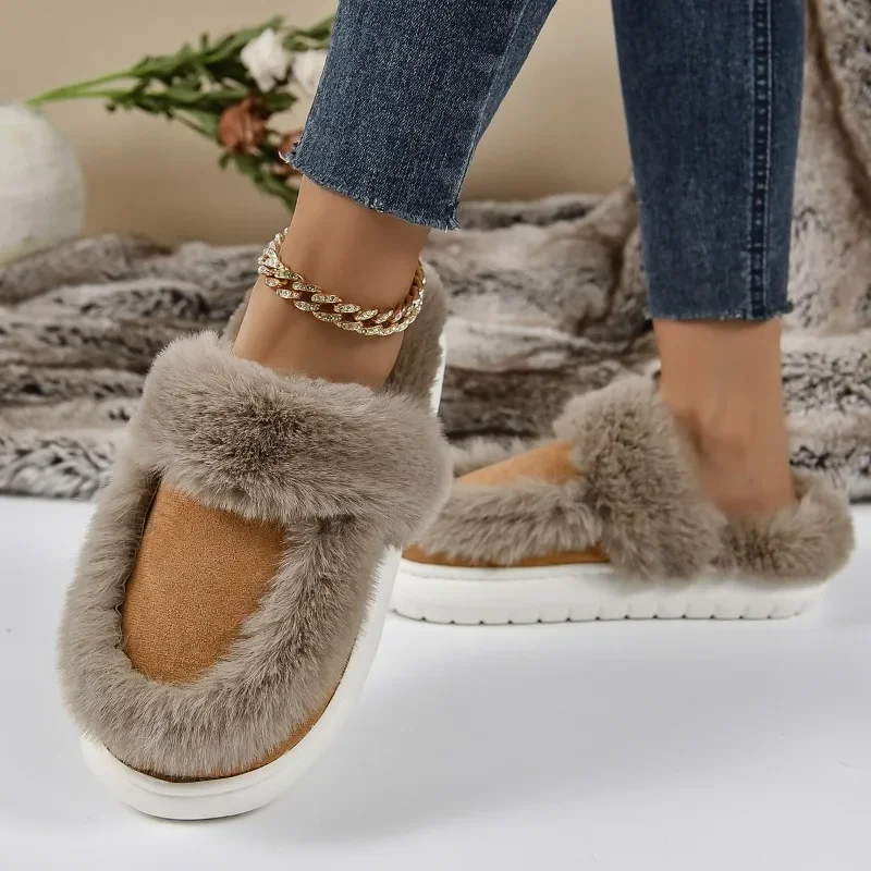 

Fluffy Women Slippers Winter Warm Fur Sliders House Slippers Women Warm Non-slip Couple Soft Plush Home Shoes Faux Fur Slippers