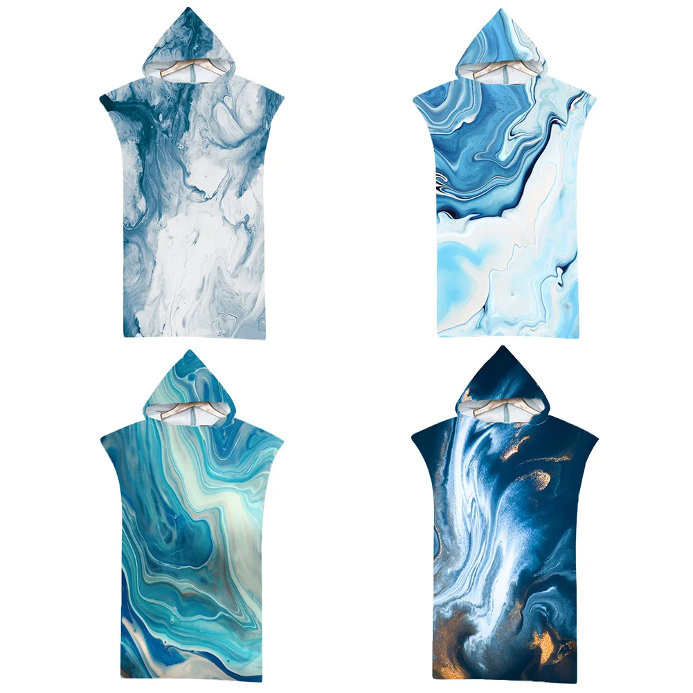 

Quick Drying Hooded Cloak Beach Towel Printed Swimming Bath Towel Lightweight Microfiber Sun Protection Bathing Bathrobe