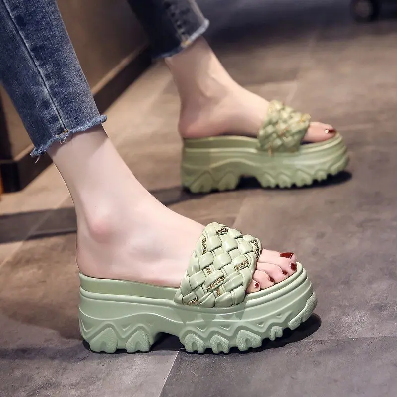 Женские летние шлепанцы на толстой подошве модные плетеные индивидуальные