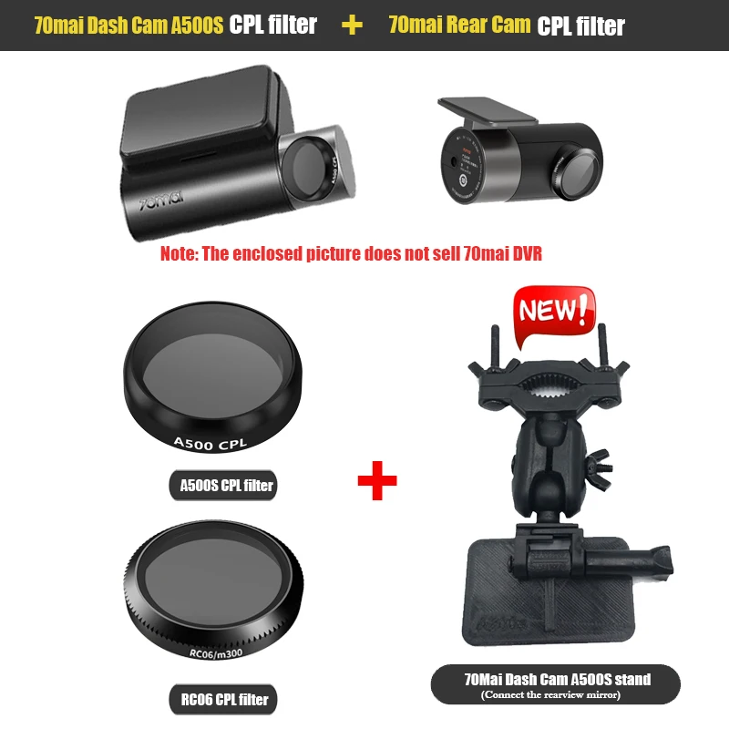 

For 70mai A800S /A500s D02/D08CPL Filter or RC06 Rear Camera CPL Filter+ new DVR A500s/Pro Plus rearview mirror mounting bracket