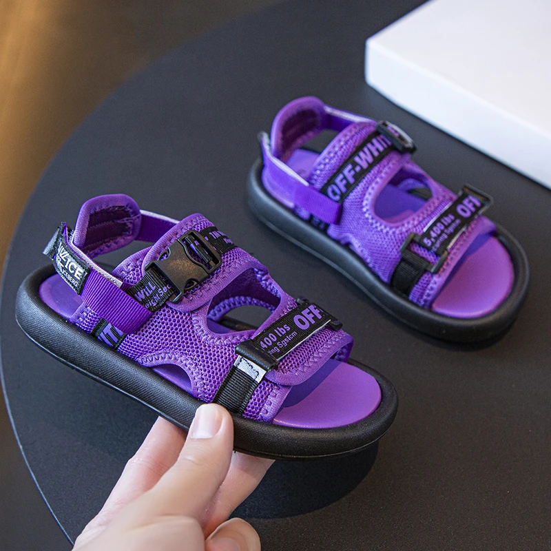 Children Boys Sport Sandals Breathable Summer Solid Purple Flat Casual Girls Versatile Detachable Girls Slippers Mesh Korean New enlarge
