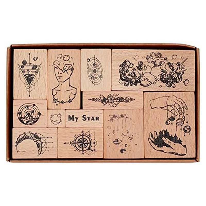 

12Piece Streamer Star Trail Series Decorative Mounted Rubber Stamps For Card Making