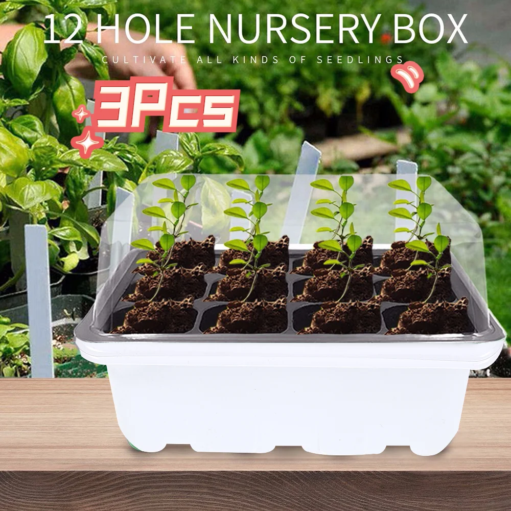 

3pcs 12 Holes Nursery Pots Planting Seed Tray Kit Germination Trays Seed Box Plastic Plant Seeds Growing Box Garden Supplies