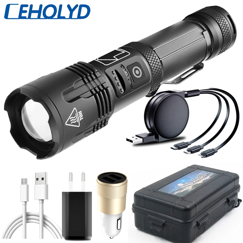 

XHP100 High Quality 9-core Led Flashlight Zoomable Torch Usb Rechargeable 18650 Or 26650 Battery Power Bank Function Lantern