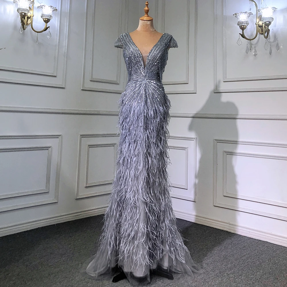 Серен Хилл коричневый Русалка Elagant Роскошные вечерние платья 2022 перья бисером