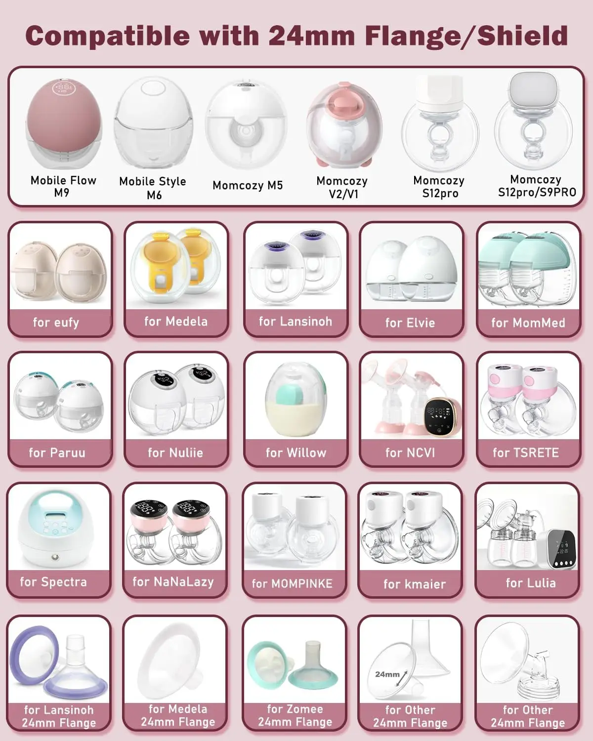 Фото Фланцевая вставка, совместимая с молокоотсосом Momcozy/Spectra/Medela/Elvie/NCVI/TSRETE/eufy/Lansinoh/XIMYRA, 24 мм щитки/Flanges №2