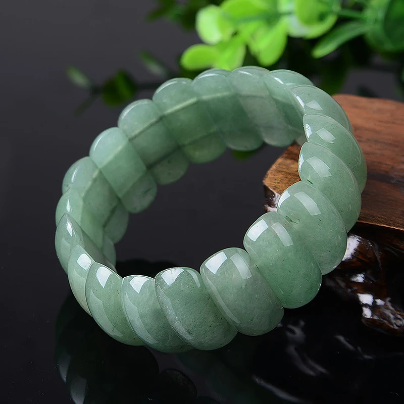 

Natural Dongling Jade Wide Bracelet Men Women Fine Jewelry Accessories Real Chinese Green Jades Stone Elastic Beaded Bracelets