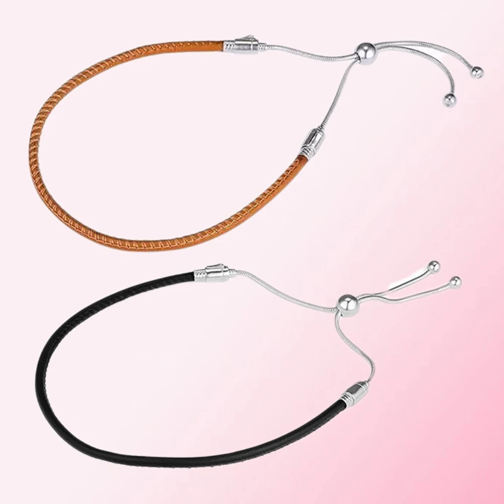 

2021 100% 925 Sterling Silver Classic Black Golden Tan Leather Sliding Bracelet Women's Charm Personality Jewelry Free Shipping