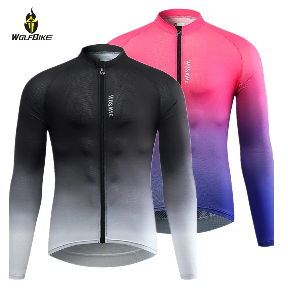 

WOSAWE Spring Summer Cycling Jersey Mens Bike Shirt Long Sleeve Gradient Color Slim Fit MTB Downhill Clothing Bicycle Top