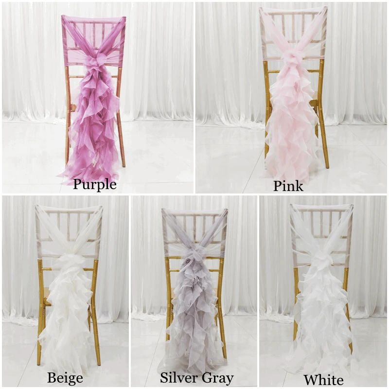 1pcs Chiffon Chair Cap Sheer Chiavari Chair Cover Willow Chair Sash Ruffle Chair Hood Chair Cover for Outdoor Wedding Decor