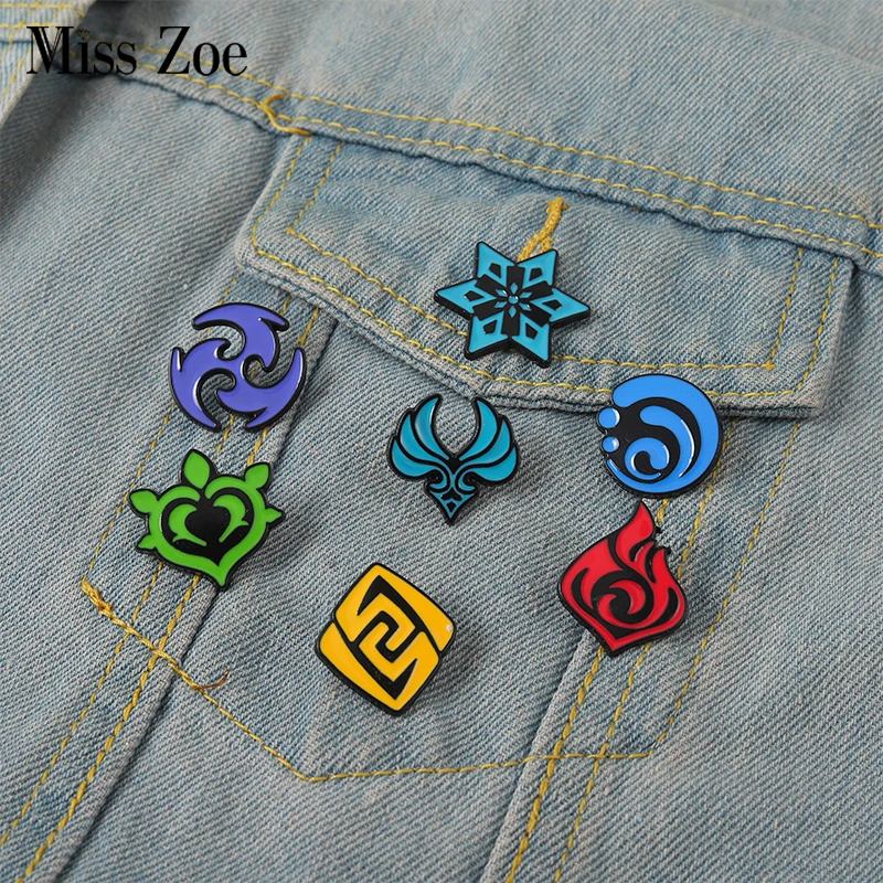 Брошь на лацкан Genshin Impact Vision, эмалированные значки на заказ, мондштат, лиюэ, инозума, мультяшная игра, ювелирные изделия, подарок для детей, друзей