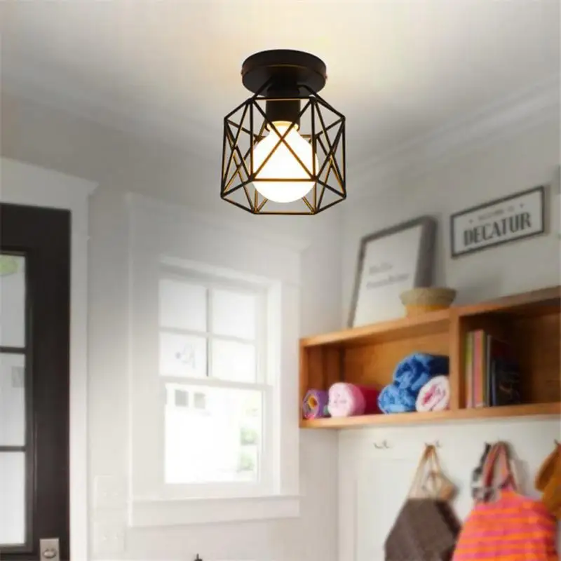 

Retro Industrial Style 220V E27 Ceiling Light Modern Black Iron Craft Light Kitchen Bedroom Balcony Asile Bar LED Bulb Lamp