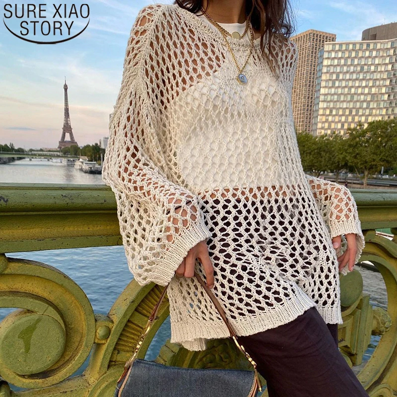 

Autumn Blouse Loose Knitted Top Y2K Harajuku Hollow Out Knit Pullovers Spring 2023 Vintage Clothes Fashion Retro Sweater 20981