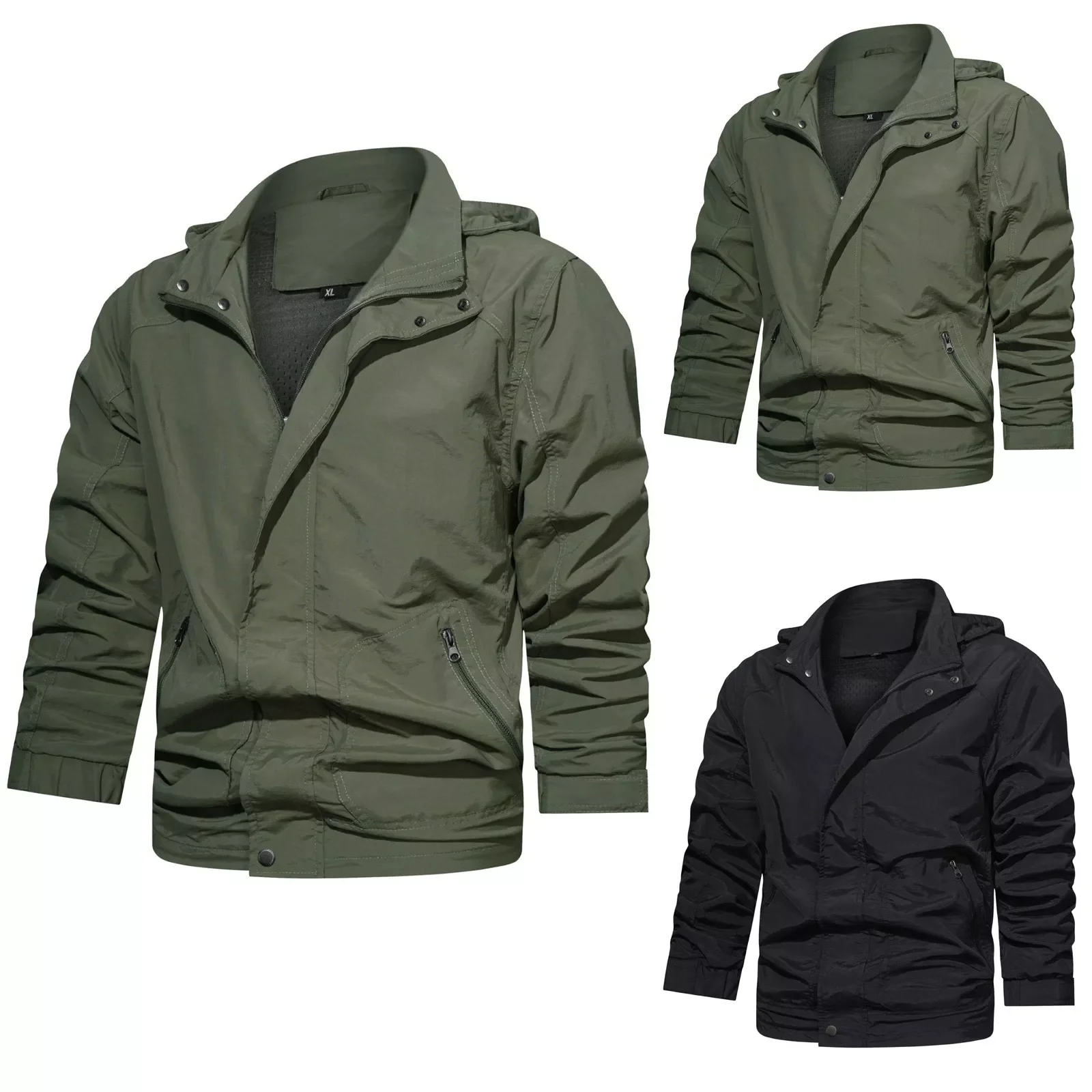 

NEW IN Male Autumn And Winter Zip Hood Collar Multi Pockets Long Sleeve Outdoor Coat Windproof Waterproof Hooded Mens Puffy Jack
