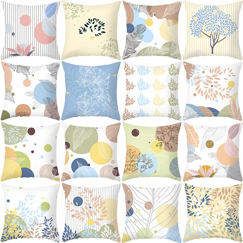 

Creative Abstract Art Cushion Cover Printed Square Pillowcase Small Fresh Leaf Sofa Home Decor Pillowcase