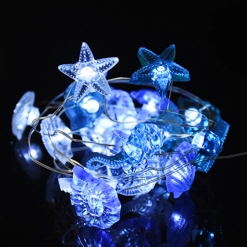 

2M 20LED Fairy Light String Seahorse Shell Starfish String Lamp Ocean Theme Party Decoration For Home Garland Kids Bedroom Decor