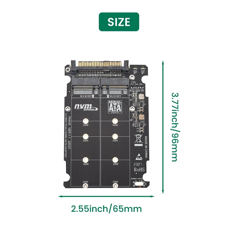 Адаптер M.2 SSD-U.2 2в1 Nvme и SATA-Bus NGFF SSD-адаптер PCI-E U.2 SFF-8639 Конвертер Pcie M2