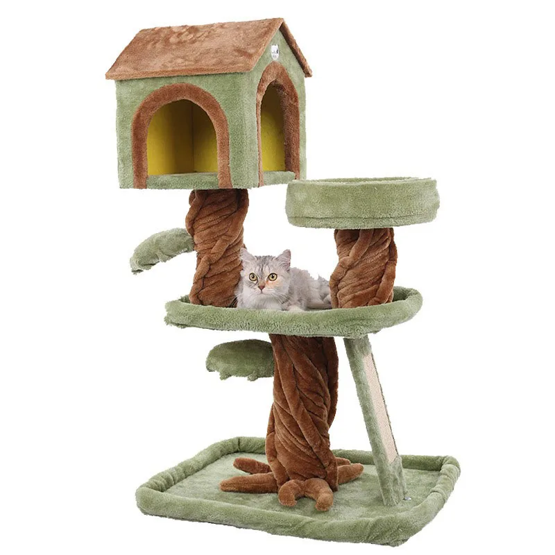 

Wooden Cat Climbing Frame Flower Large Cat Tree Two House Pet Christmas Tree Condos Cat Trees & Towers Scratching Post Supplies