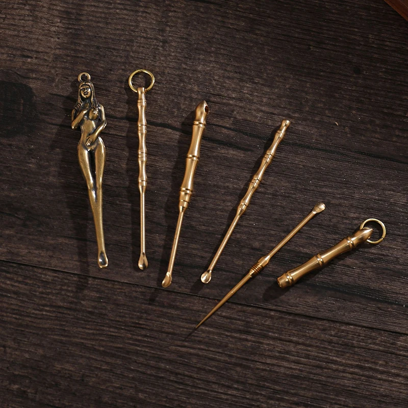

Pure Copper Brass Ear Spoon Ear Spoon Buckle Key Hanging Neautiful Pendant Key Ring Pendant Creative Retro Knot Ear Tool