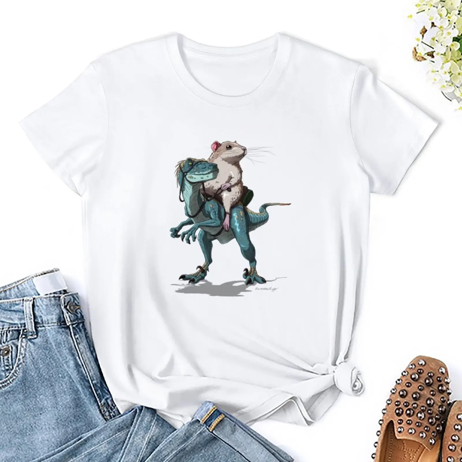 Футболка быстросохнущая Летняя женская Топ оверсайз с изображением крысы