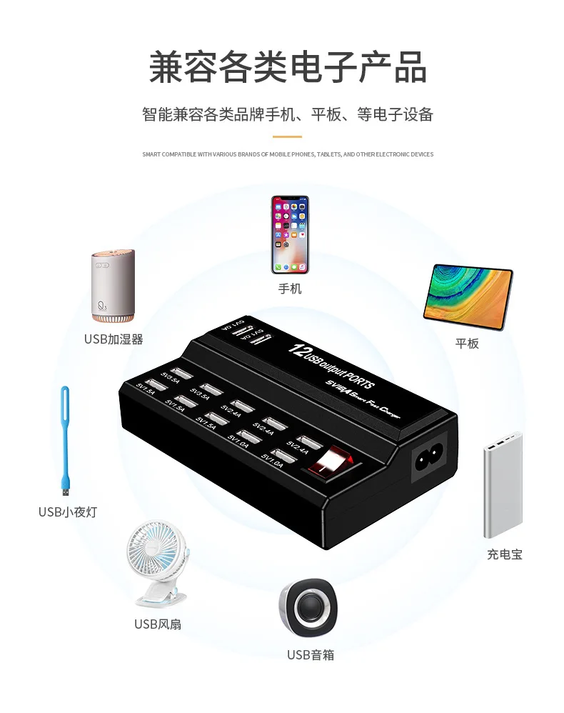 12 Ports USB Fast Charger EU/US Plug USB Hub For Mobile Phone enlarge