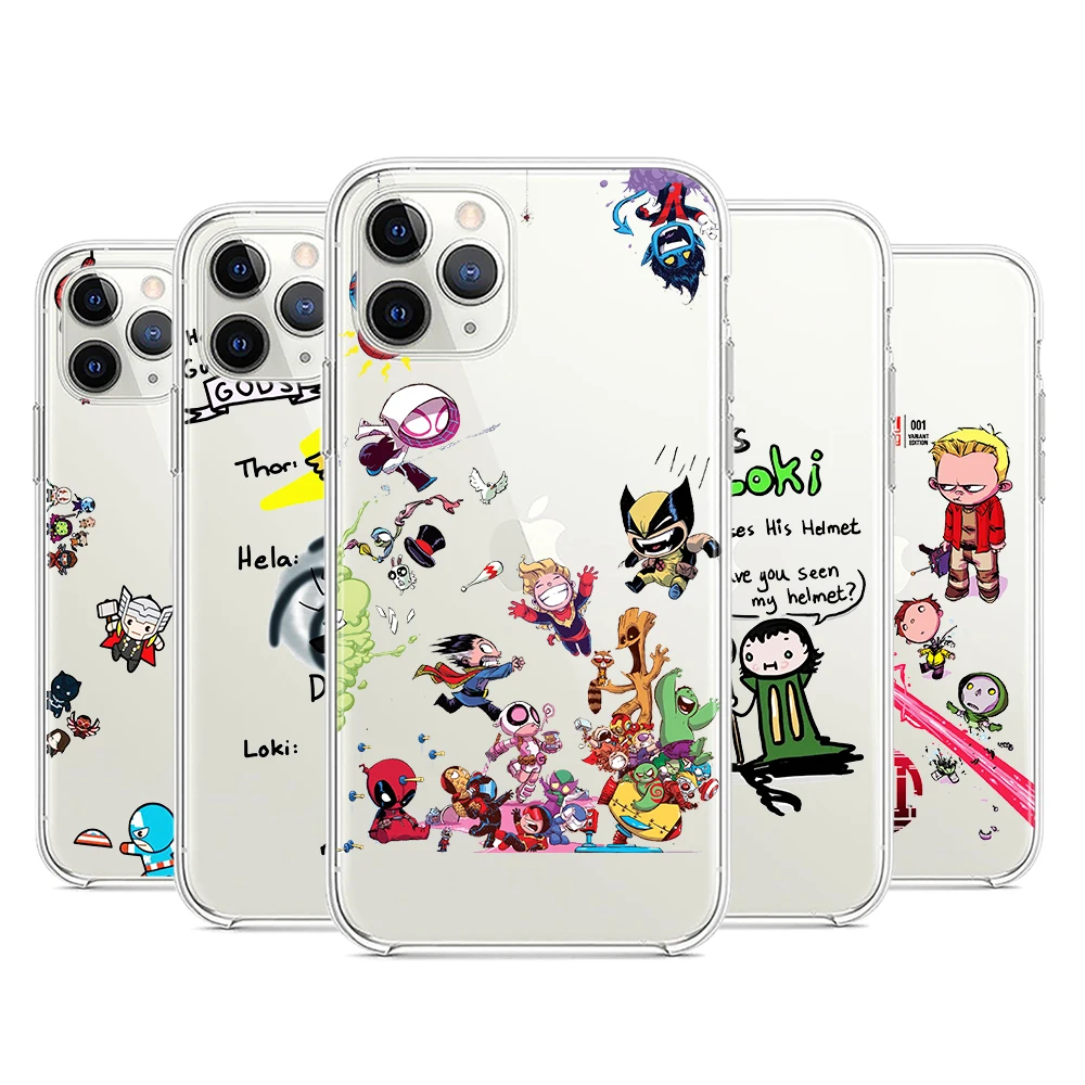 

Cute Avengers Cartoon For Apple iPhone 7 8 X XR XS 11 12 13 Pro Max Mini Plus luxury Transparent Non-slip Phone Case