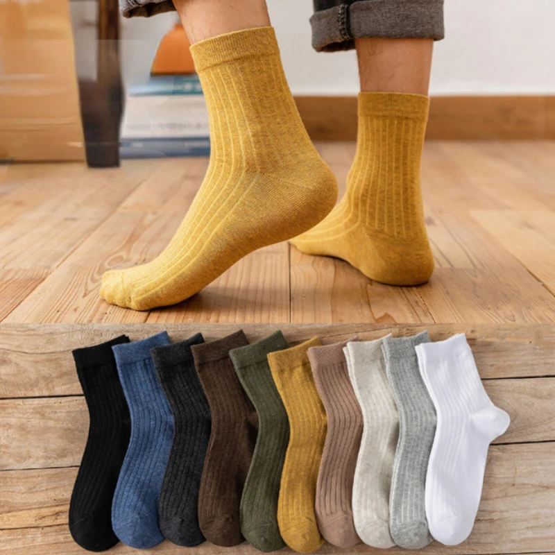 Calcetines de algodón transpirables para hombre, calcetín de tubo redondo, Color sólido,...